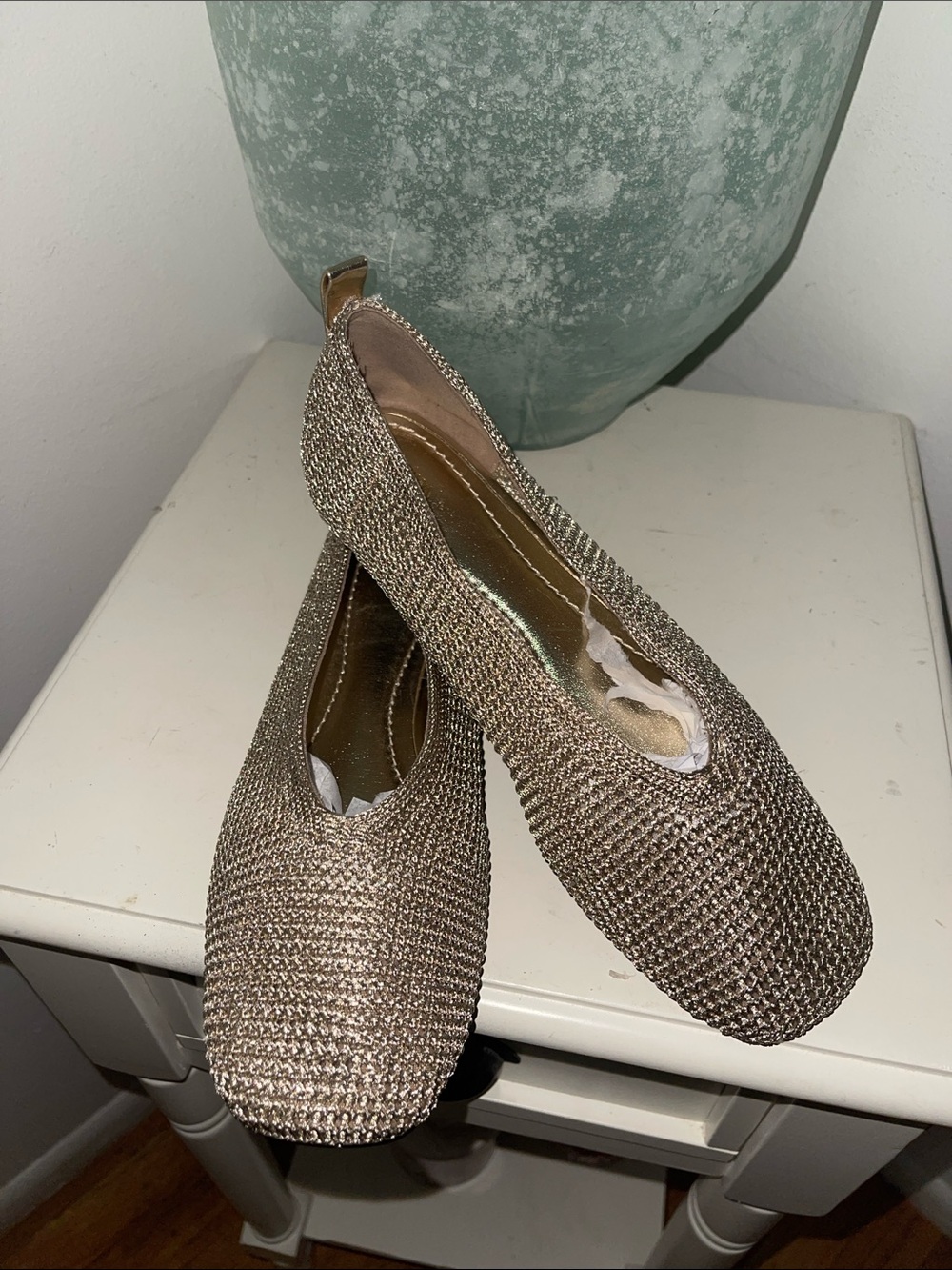 Zara Gold Knit Slip-On Ballet Flats